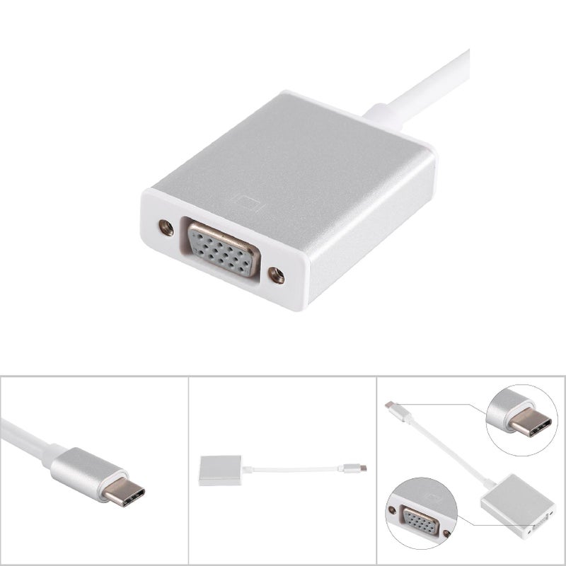 USB 3.1 Type C to VGA Video Adaptor Converter Cable Wire Plug Connector Silver - Image 2