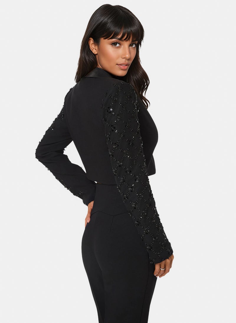 bebe Tailored Beaded Sleeves Cropped Blazer - Image 2