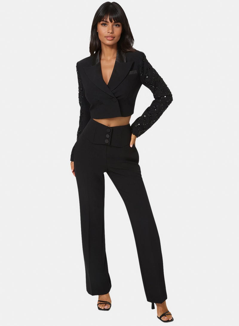 bebe Tailored Beaded Sleeves Cropped Blazer - Image 3