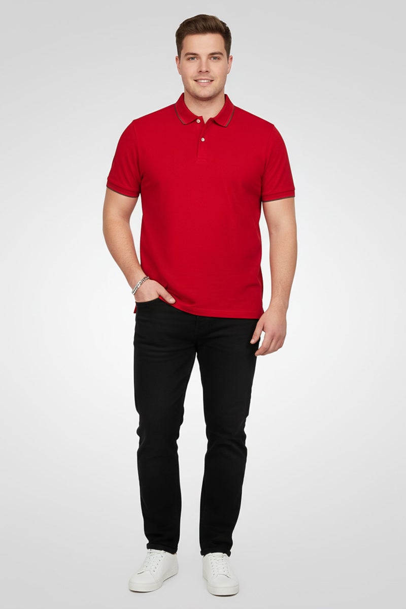 Celio Men Regular Fit Plain Short Sleeve Polo Shirt, Red - Image 1