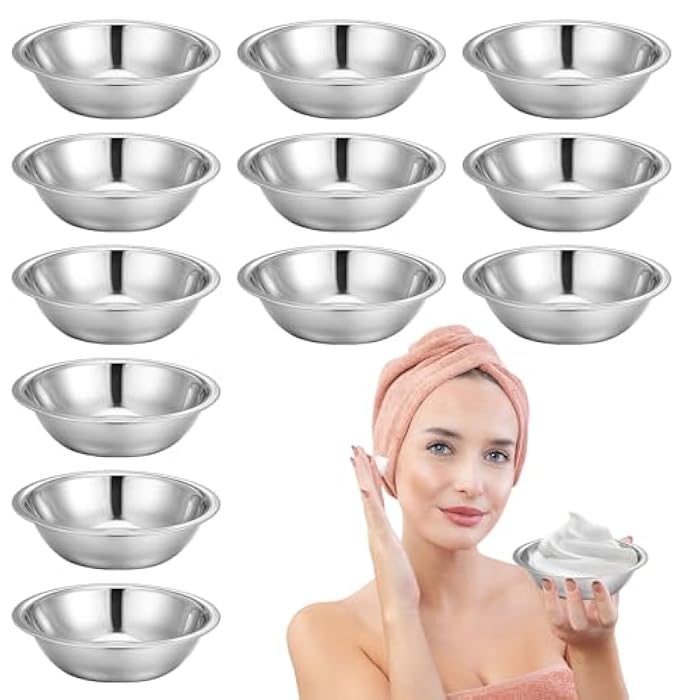 mekueeex 12 Pcs Stainless Steel Facial Mask Mixing Bowl Set 6.3 Inches Wide Esthetician Supplies Facemask Bowl DIY Skin Care Mixing Tool Kit for Lady Women Home Beauty Salon Use - Image 1