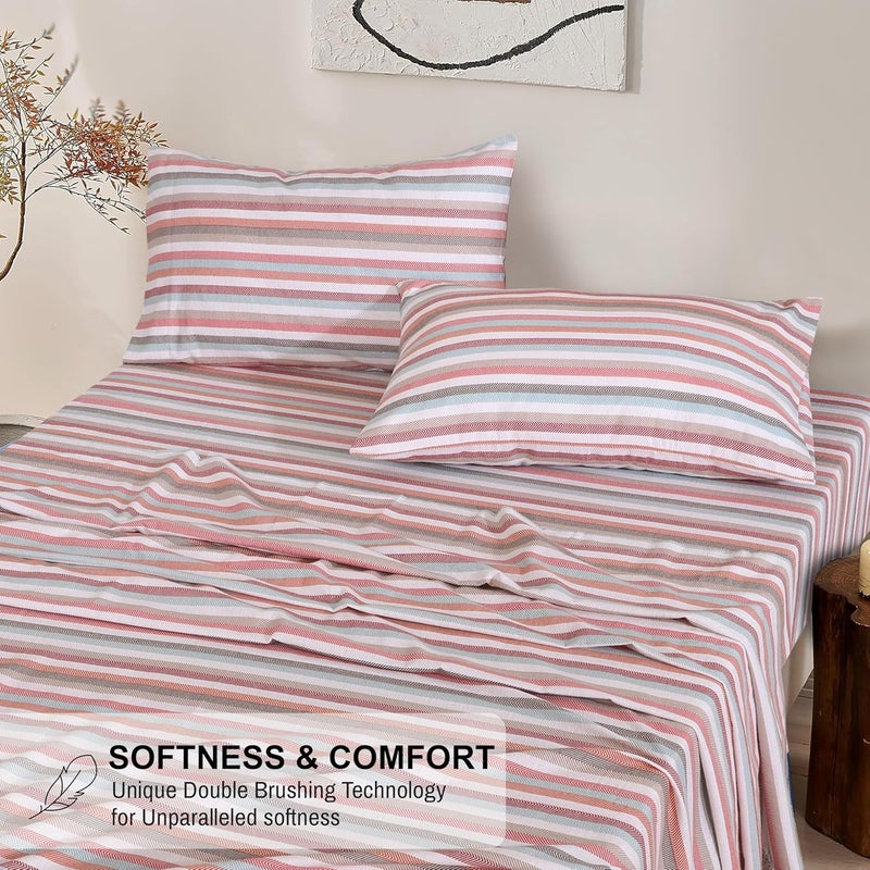 RUVANTI Flannel Sheets Full Size - 100% Cotton Double Brushed Bed Sheets Set, Deep Pockets 16 Inches, All Seasons Breathable & Extra Soft Full Sheets, Warm & Cozy, 4 Piece, Multi Chevron Stripe - Image 5