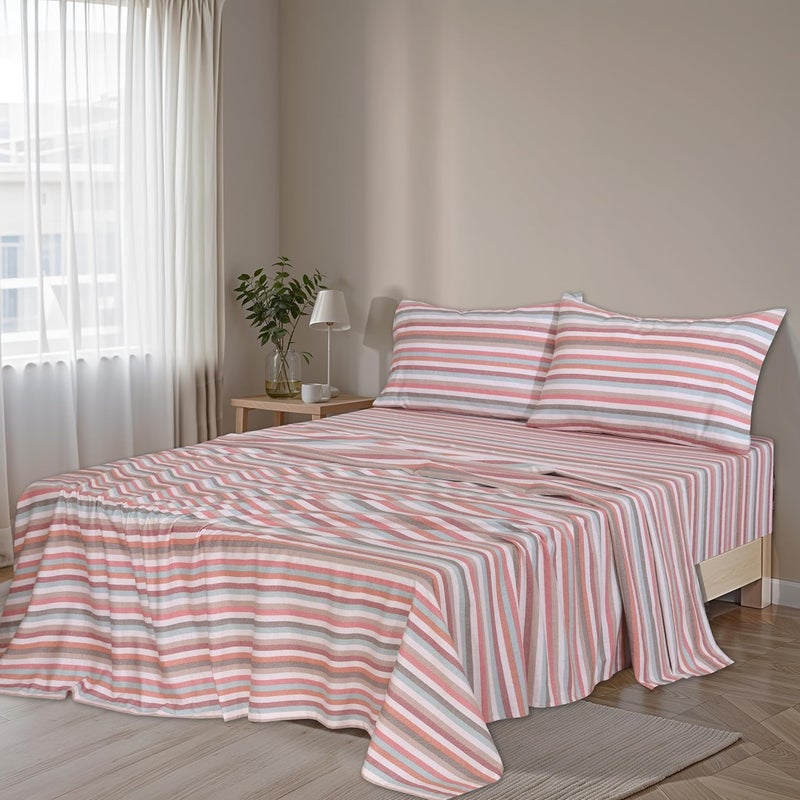 RUVANTI Flannel Sheets Full Size - 100% Cotton Double Brushed Bed Sheets Set, Deep Pockets 16 Inches, All Seasons Breathable & Extra Soft Full Sheets, Warm & Cozy, 4 Piece, Multi Chevron Stripe - Image 2