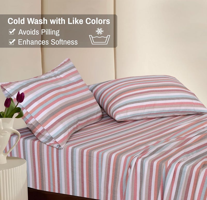 RUVANTI Flannel Sheets Full Size - 100% Cotton Double Brushed Bed Sheets Set, Deep Pockets 16 Inches, All Seasons Breathable & Extra Soft Full Sheets, Warm & Cozy, 4 Piece, Multi Chevron Stripe - Image 4