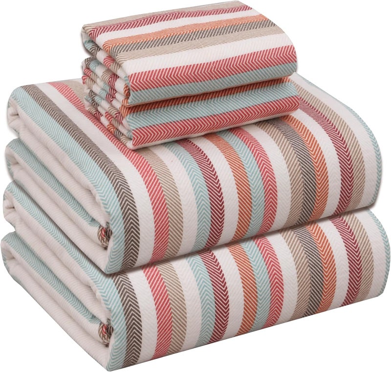 RUVANTI Flannel Sheets Full Size - 100% Cotton Double Brushed Bed Sheets Set, Deep Pockets 16 Inches, All Seasons Breathable & Extra Soft Full Sheets, Warm & Cozy, 4 Piece, Multi Chevron Stripe - Image 1