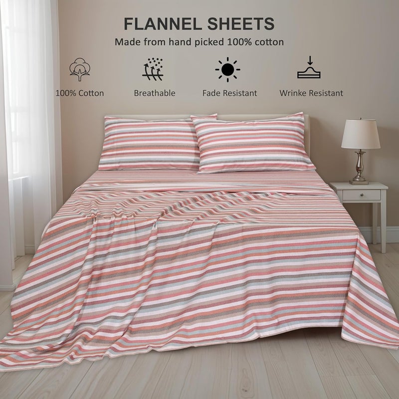 RUVANTI Flannel Sheets Full Size - 100% Cotton Double Brushed Bed Sheets Set, Deep Pockets 16 Inches, All Seasons Breathable & Extra Soft Full Sheets, Warm & Cozy, 4 Piece, Multi Chevron Stripe - Image 3