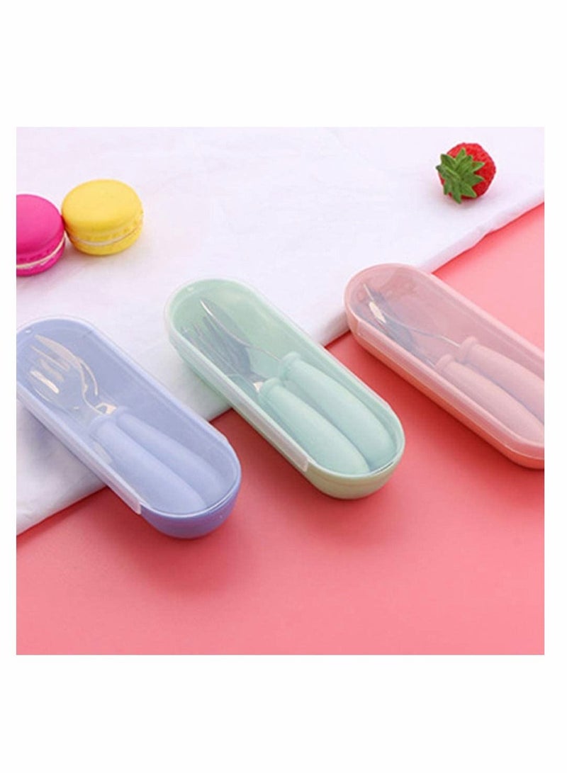 KASTWAVE 1 مجموعة أدوات طعام للأطفال، مع مقبض سيليكون، أدوات أكل للأطفال، شوكة وملعقة طقم أدوات مائدة من الفولاذ المقاوم للصدأ، أدوات مائدة للأطفال مع علب سفر - Image 5