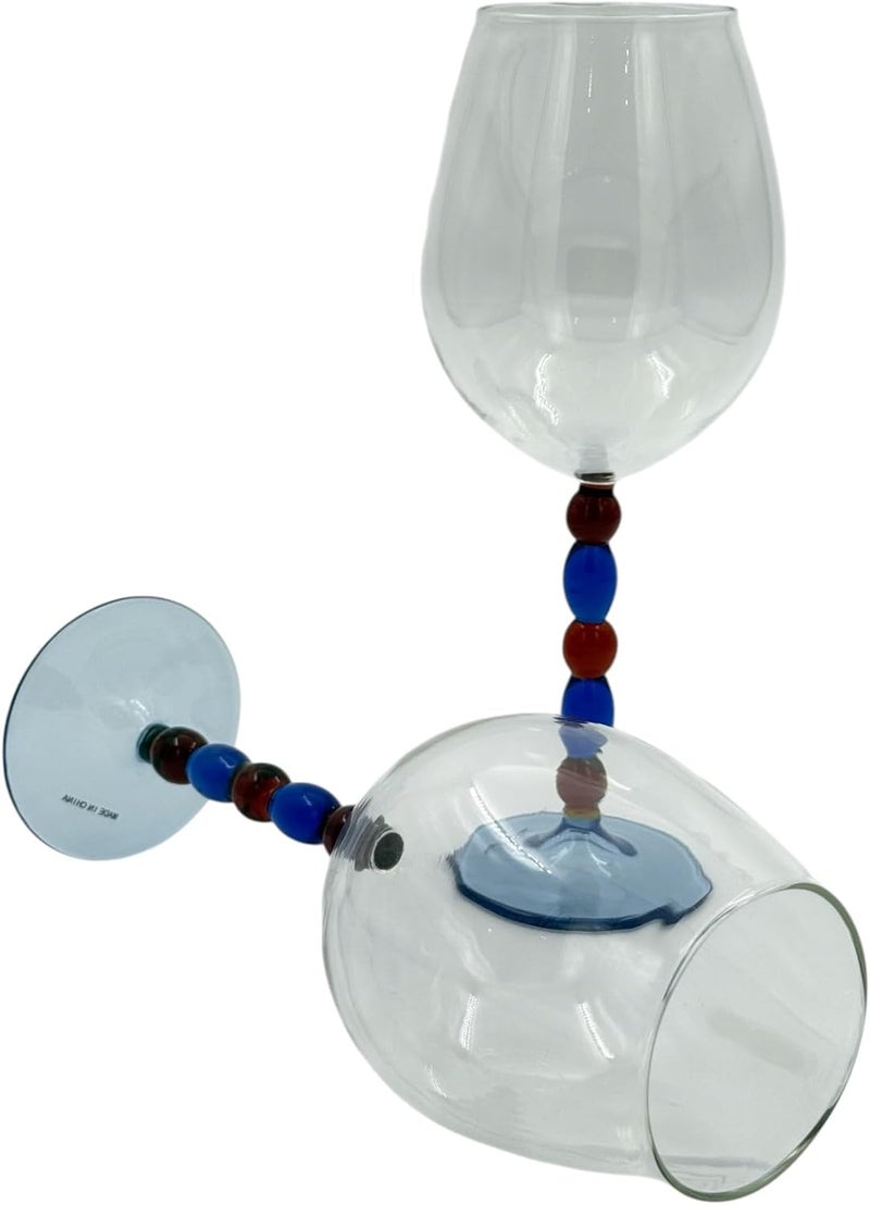 بي آند دي طقم كأس نبيذ زخرفي من B&D، عدد 2، سعة 615 مل، مزود بجذع مرصع بالخرز باللونين الأزرق والبرغندي - Image 5