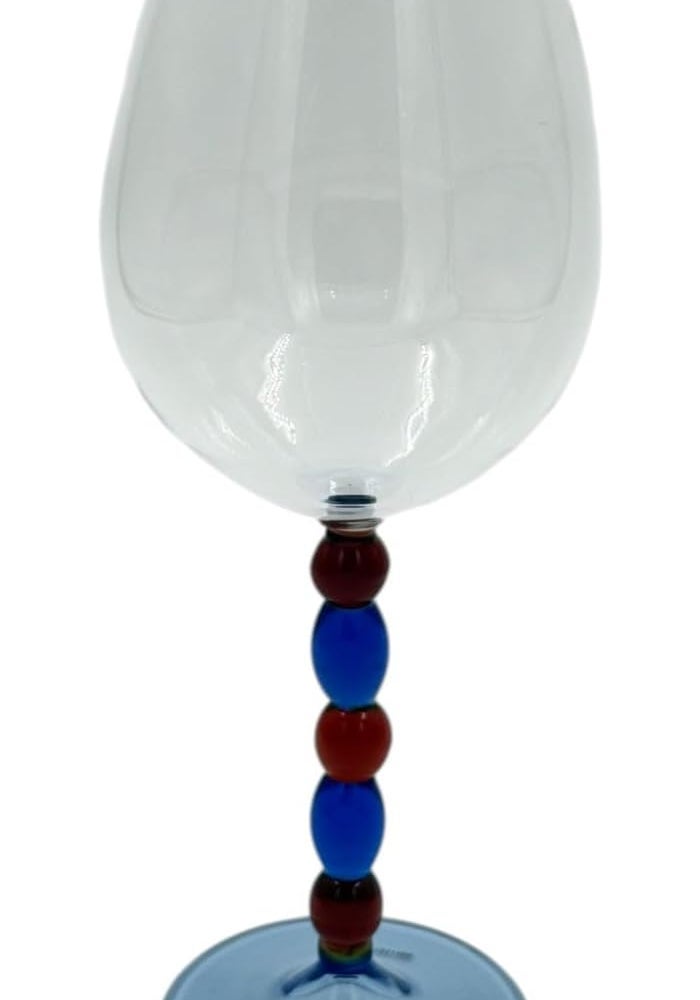بي آند دي طقم كأس نبيذ زخرفي من B&D، عدد 2، سعة 615 مل، مزود بجذع مرصع بالخرز باللونين الأزرق والبرغندي - Image 2