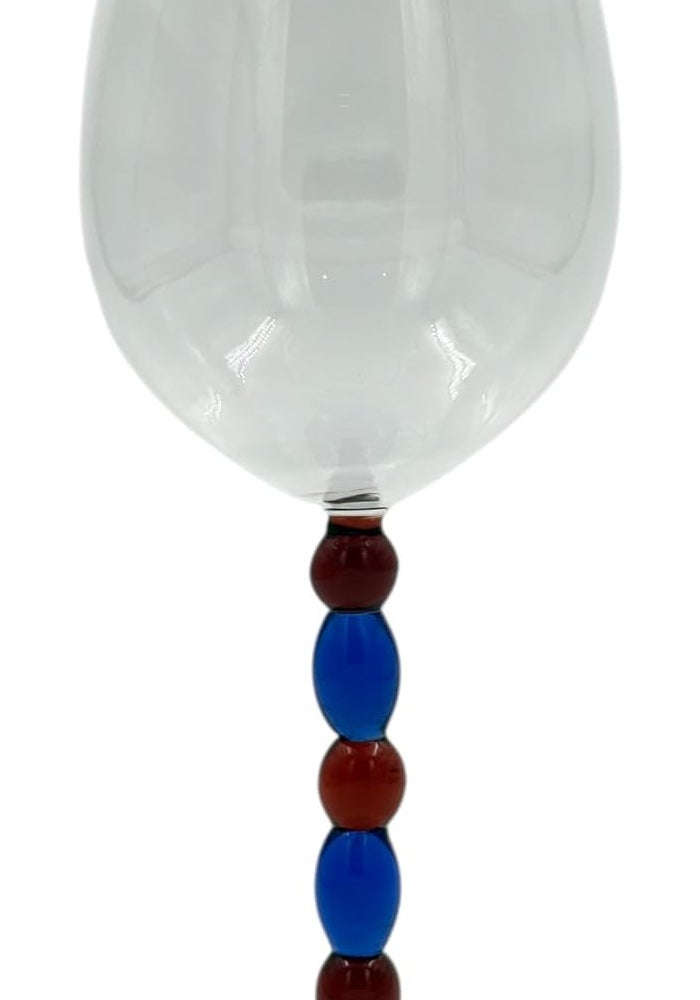 بي آند دي طقم كأس نبيذ زخرفي من B&D، عدد 2، سعة 615 مل، مزود بجذع مرصع بالخرز باللونين الأزرق والبرغندي - Image 1