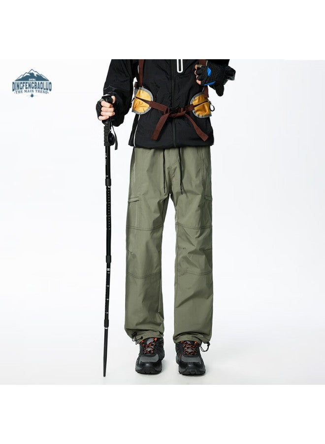 Dingfengbaoluo American Style Outdoor Work Pants Men Autumn Loose Solid Color Hiking Mountaineering Casual Trousers Tlq19 Army Green XL - Image 1