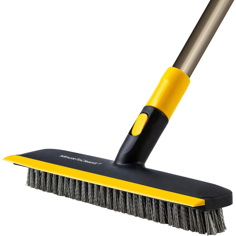 MinuteToCleanIt Bathroom Cleaning Brush with Wiper Extendable Handle up to 559 for Tiles Window Glass Floor Cleaning Hard Bristles and Squeegee for Hardwood Patio and Home Cleaning Yellow