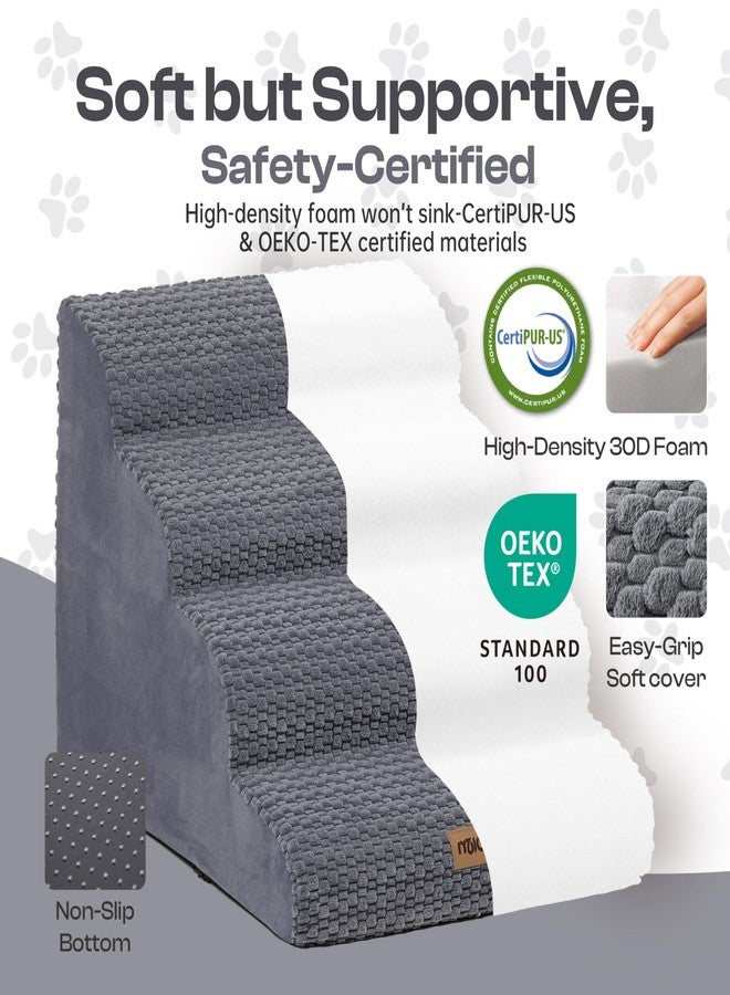 Miorun Extra Wide Dog Stairs for Medium & Large Dogs, 18" High Pet Steps for Bed & Couch with Washable Cover, 4-Step Foam Dog Ladder for Senior Cat, Gray - Image 3