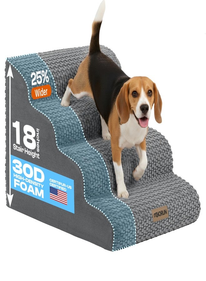 Miorun Extra Wide Dog Stairs for Medium & Large Dogs, 18" High Pet Steps for Bed & Couch with Washable Cover, 4-Step Foam Dog Ladder for Senior Cat, Gray - Image 1