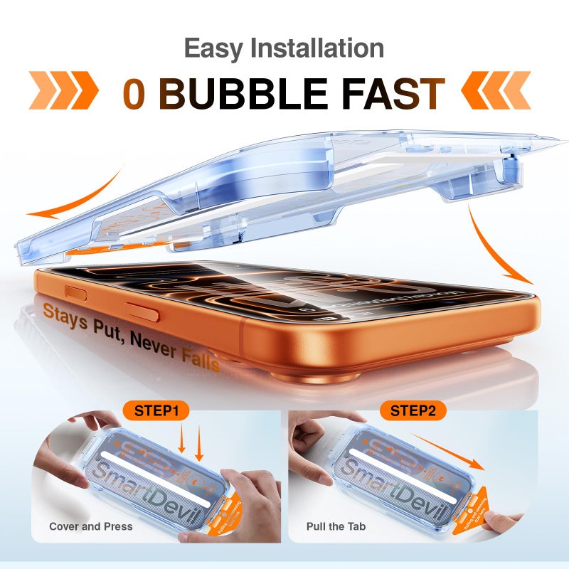 SMARTDEVIL 2 Pack Screen Protector for iPhone 17 Pro Max with AR Anti-Reflective Technology, 9H Hardness Military Grade Tempered Glass, Bubble Free and Auto Dust-Removal Box, Easy Installation - Image 3