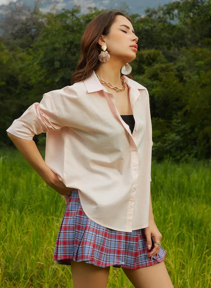 Campus Sutra Women's Peach Orange Solid Oversized Shirt