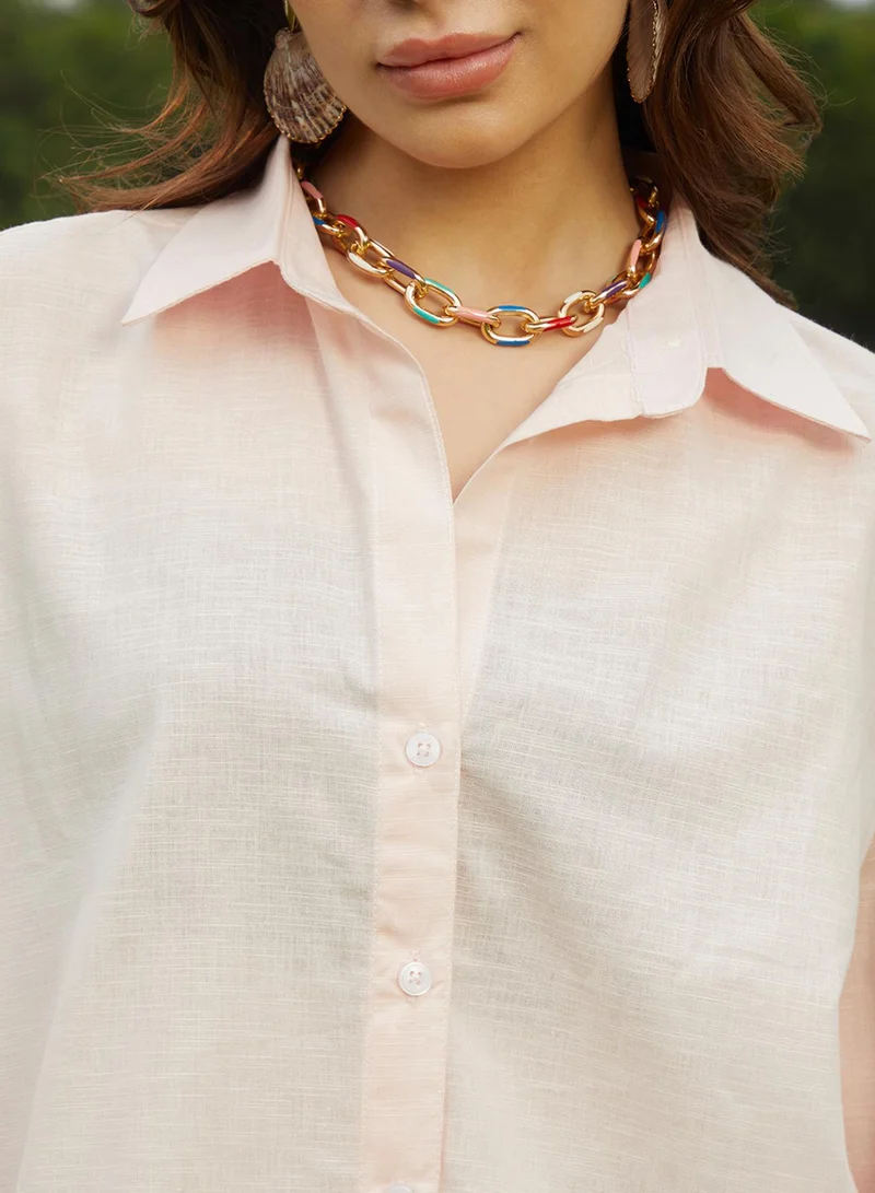 Campus Sutra Women's Peach Orange Solid Oversized Shirt