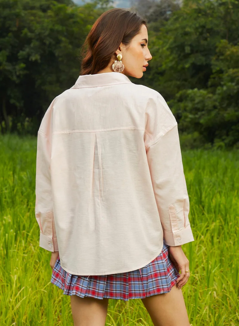 Campus Sutra Women's Peach Orange Solid Oversized Shirt