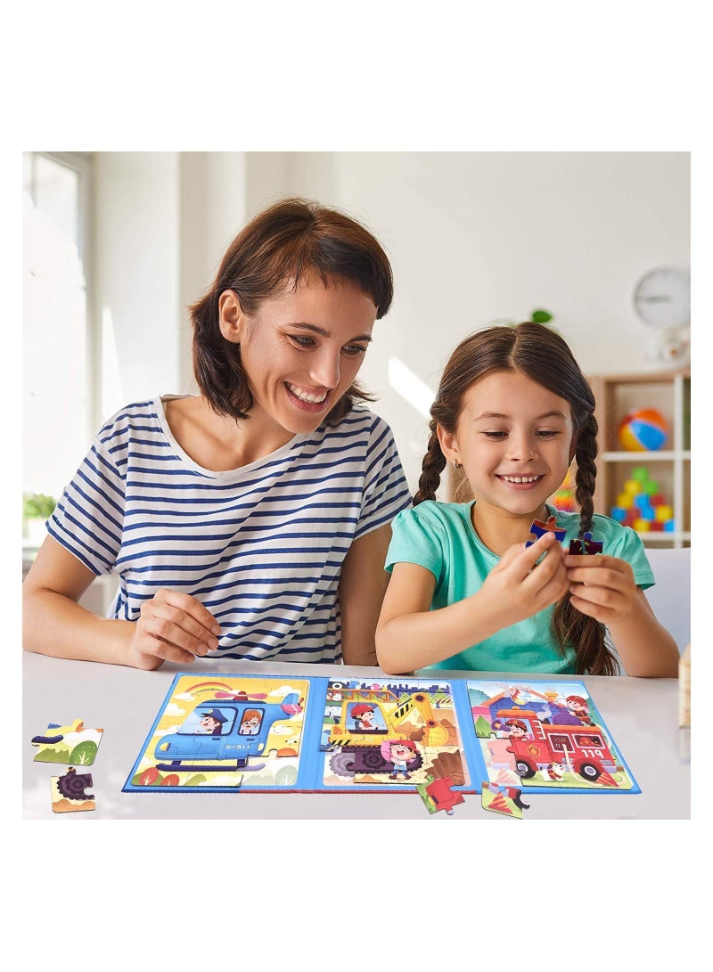SYOSI Magnetic Puzzles for Kids Ages 4 5 6 7 8, Three Wooden Jigsaw Puzzles 48 Piece, Fire Truck Puzzles Book for Toddlers Puzzles Party Favors for Girls and Boys, Travel Games and Toys for Kids - Image 4