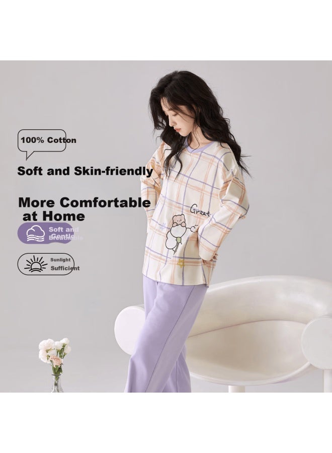 Fentengcare Women's 100% Cotton Crew Neck Pullover Long Sleeve Loose Fit Pajamas Soft Cotton Homewear Autumn Winter New Yr - Image 4