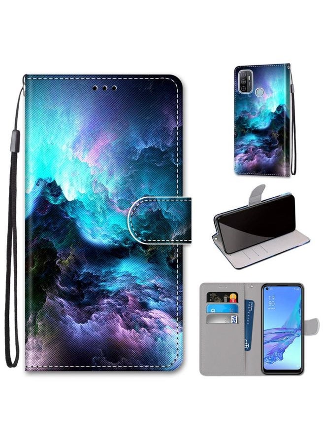 Case Cover For OPPO A53 4G 2020 / A53s / A32 / A33  2020 Coloured Drawing Cross Texture Horizontal Flip PU Leather Case with Holder & Card Slots & Wallet & Lanyard Colorful Clouds