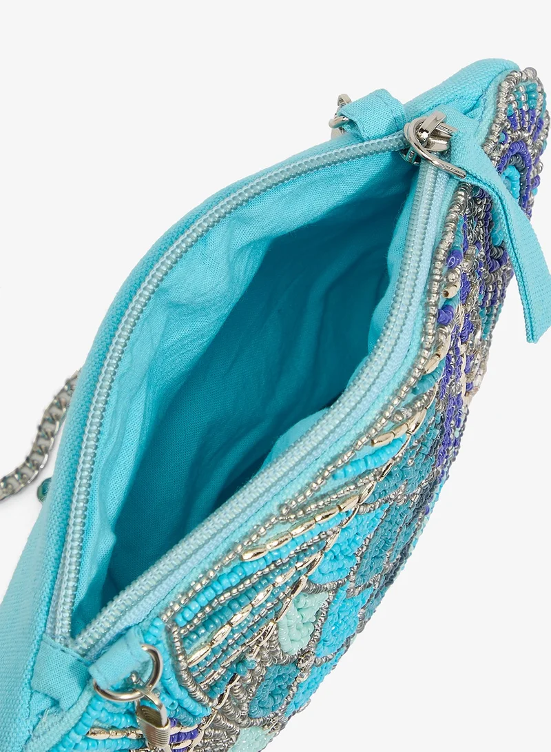 Namshi X Blue Embroidered Beaded Fish Clutch With Chain for Women | Best Price UAE