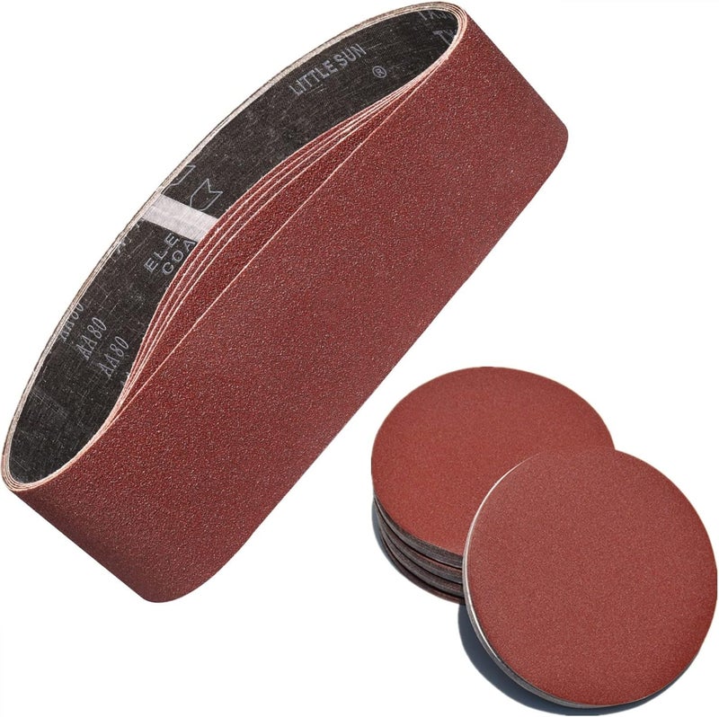 POTUINOM 28 Pack - Including 10pcs 4x36 Inch Sanding Belts (60 80 120 240 320 grit) and 18pcs 6 Inch Self Stick Sanding Discs (80 100 120 180 240 400 grit) - Image 1