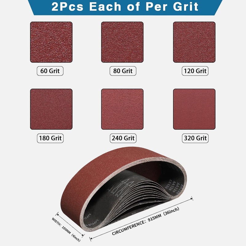 POTUINOM 28 Pack - Including 10pcs 4x36 Inch Sanding Belts (60 80 120 240 320 grit) and 18pcs 6 Inch Self Stick Sanding Discs (80 100 120 180 240 400 grit) - Image 2
