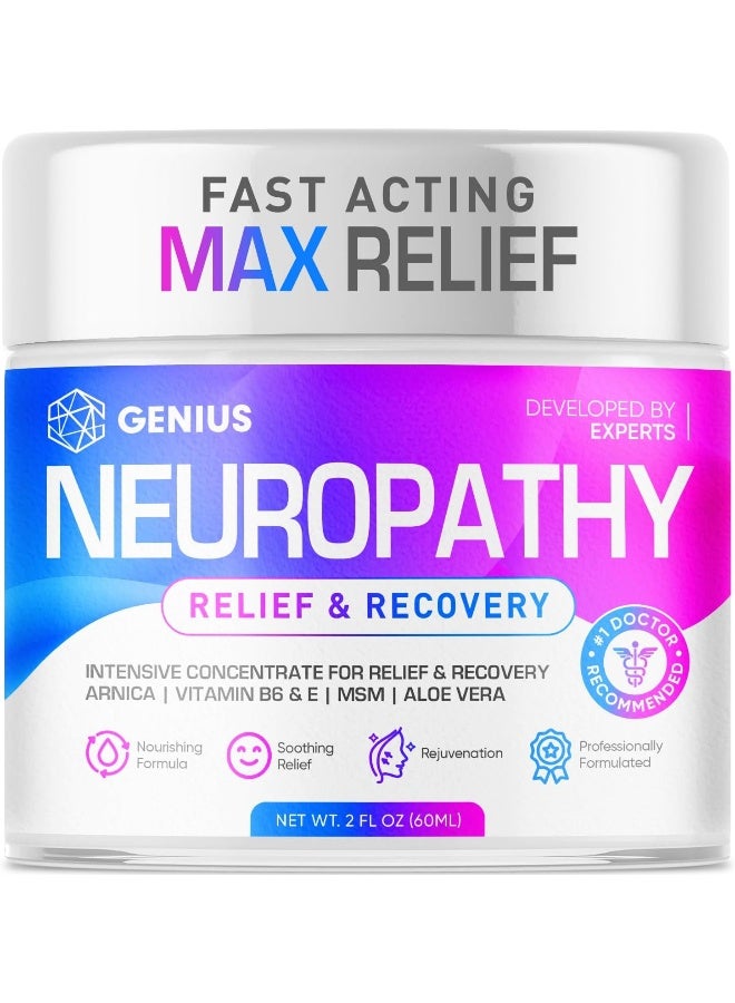 GENIUS CURE Genius Cure Neuropathy Nerve Pain Relief Cream - Includes Arnica, Vitamin B6, Aloe Vera, MSM - 2oz - Image 1