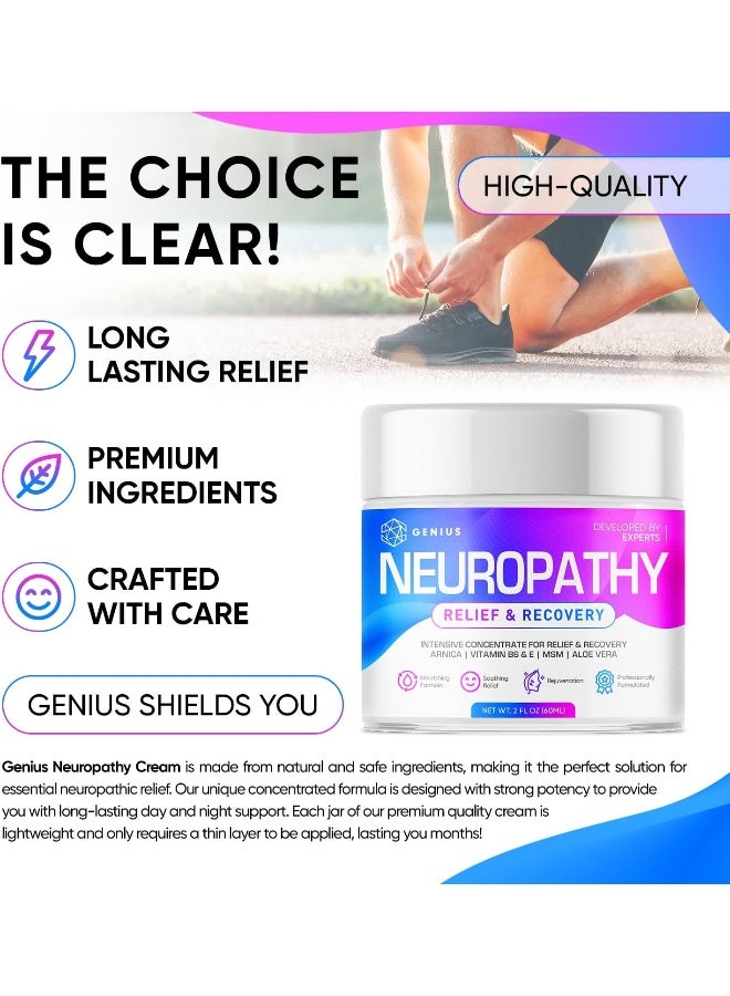 GENIUS CURE Genius Cure Neuropathy Nerve Pain Relief Cream - Includes Arnica, Vitamin B6, Aloe Vera, MSM - 2oz - Image 4