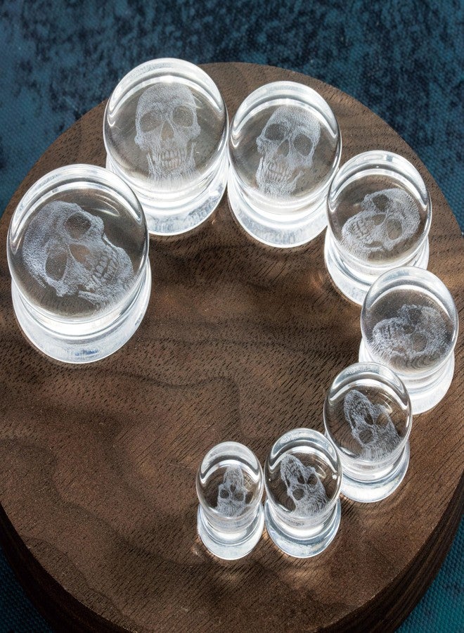 BAOSUOX Stylish Glass Skull Saddle Plugs - Ear Gauges Expander Tunnels Stretched Ears(Sold in Pairs) (Gauge=1/2"(12mm)) - Image 5