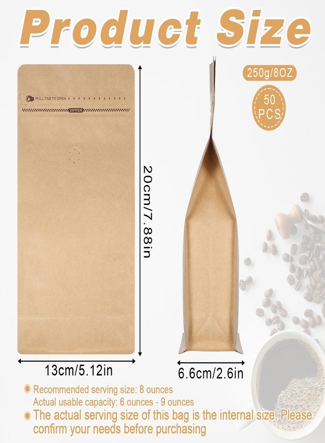 Zyghjort 50 PCS Coffee Bags with Valve (8 oz, 0.5 lb), Stand Up Pouches for Freshness, Foil Liner, Resealable Zipper & Flat Bottom, Kitchen Food Storage Beans Nuts Snacks Packaging Solution - Image 3
