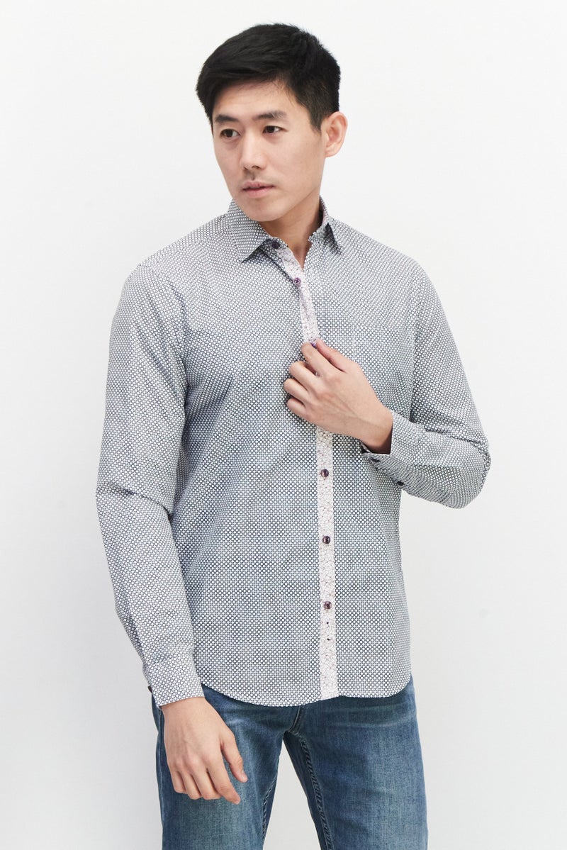 william rast Men Regular Fit Polka Dots Long Sleeve Casual Shirts, White - Image 1