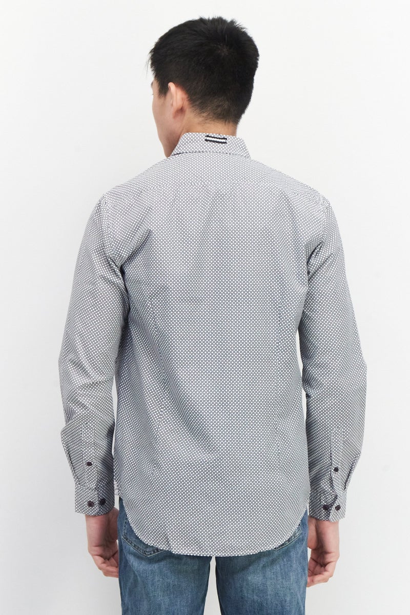 william rast Men Regular Fit Polka Dots Long Sleeve Casual Shirts, White - Image 3