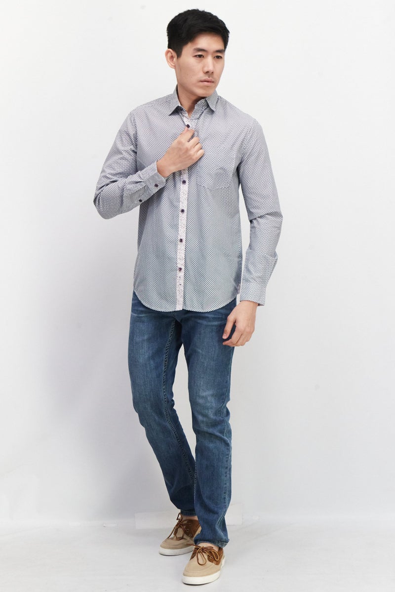 william rast Men Regular Fit Polka Dots Long Sleeve Casual Shirts, White - Image 4