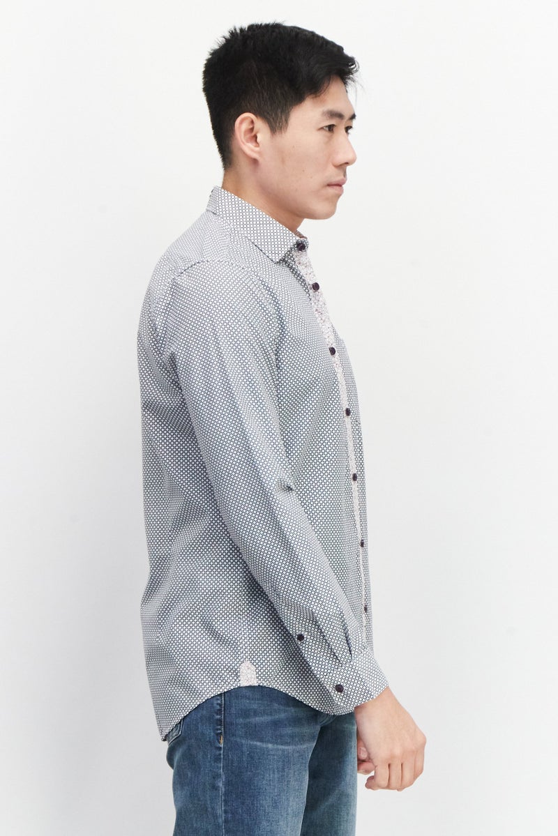 william rast Men Regular Fit Polka Dots Long Sleeve Casual Shirts, White - Image 2
