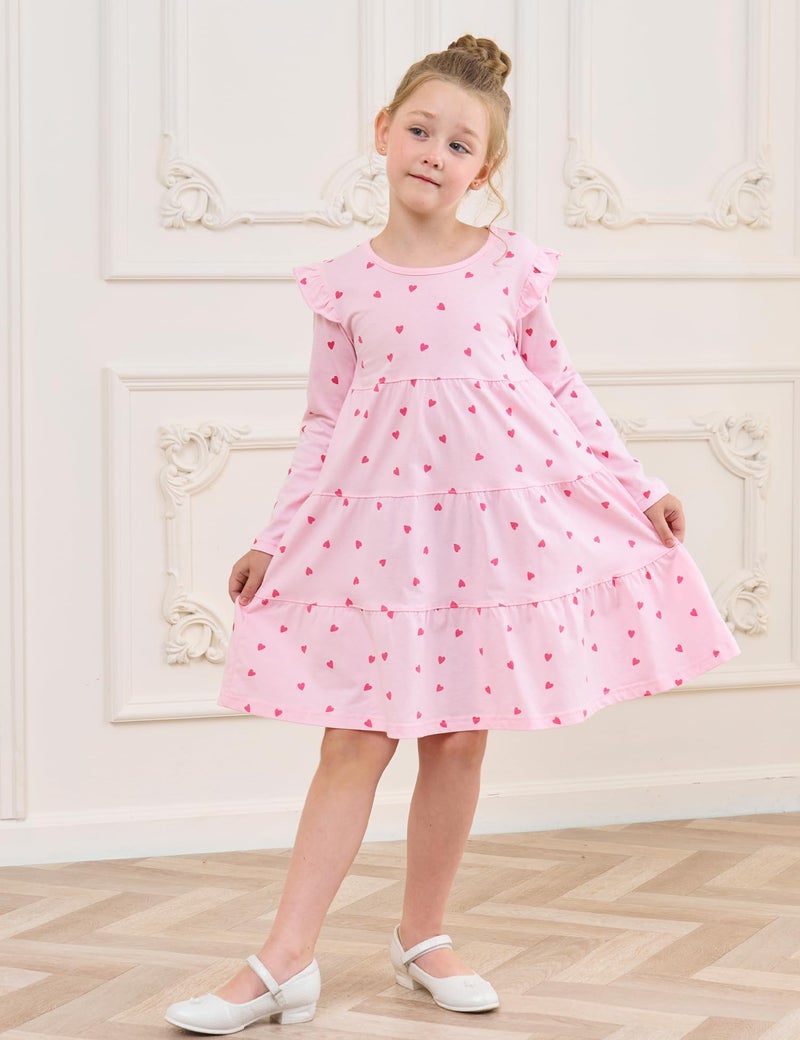 Bumeex Kids Tween Girl Dress Fall Spring Winter Long Sleeve Cute School Cotton Valentines Casual A-Line Dresses Outfits Clothing Clothes Vestido para NiÃ±a Pink Heart 12-13 Years - Image 3
