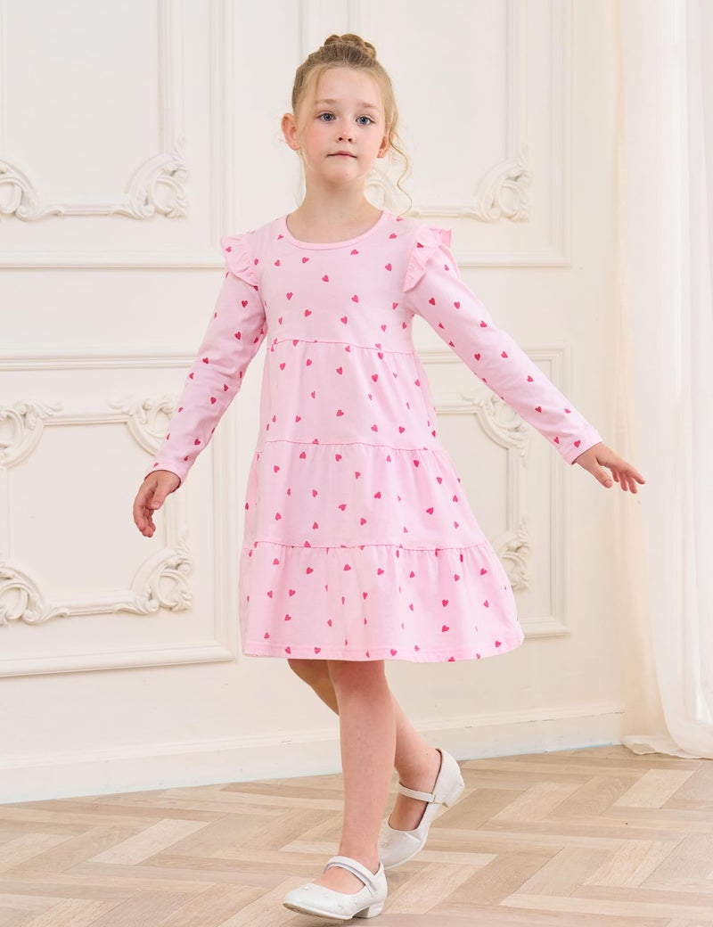Bumeex Kids Tween Girl Dress Fall Spring Winter Long Sleeve Cute School Cotton Valentines Casual A-Line Dresses Outfits Clothing Clothes Vestido para NiÃ±a Pink Heart 12-13 Years - Image 4