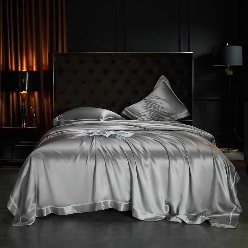 YOUR MOON YOUR MOON 25 Momme Mulberry Silk Duvet Cover King Size 3 PCS Set Top Grade Luxury Mulberry Silk Duvet Cover with Buttons Closure 1 Duvet Cover and 2 Pillow Shams Starry Gray 