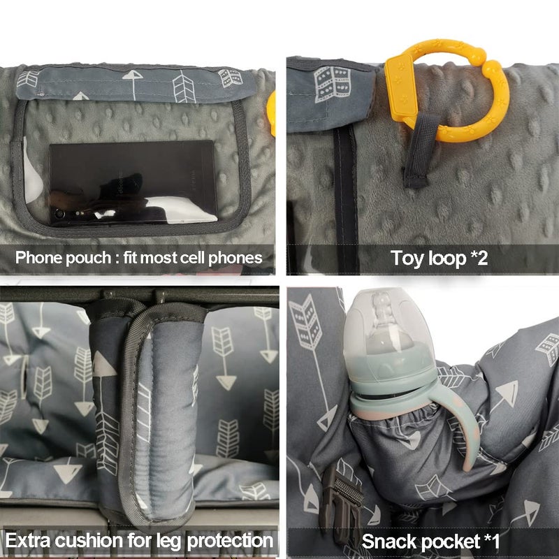 RHYDEER Shopping cart Cover for Babies-high Chair Cover, Dotted Minky Touching, Multi in 1 Design, 360 Full Protection, roll in and go, Universal fit, Grey - Image 3