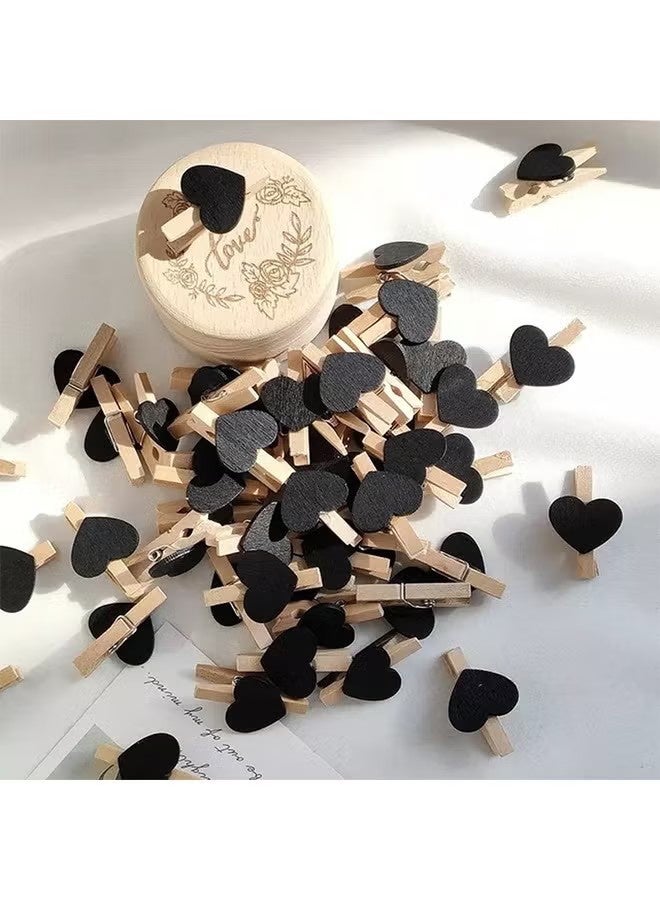 واي جيه 25 قطعة على شكل قلب أسود أقلاط فوتوغرافية خشبية، دبابيس صغيرة للملابس للصور، مع سلسلة 5M من الجدائل للصور المعلقة - Image 4