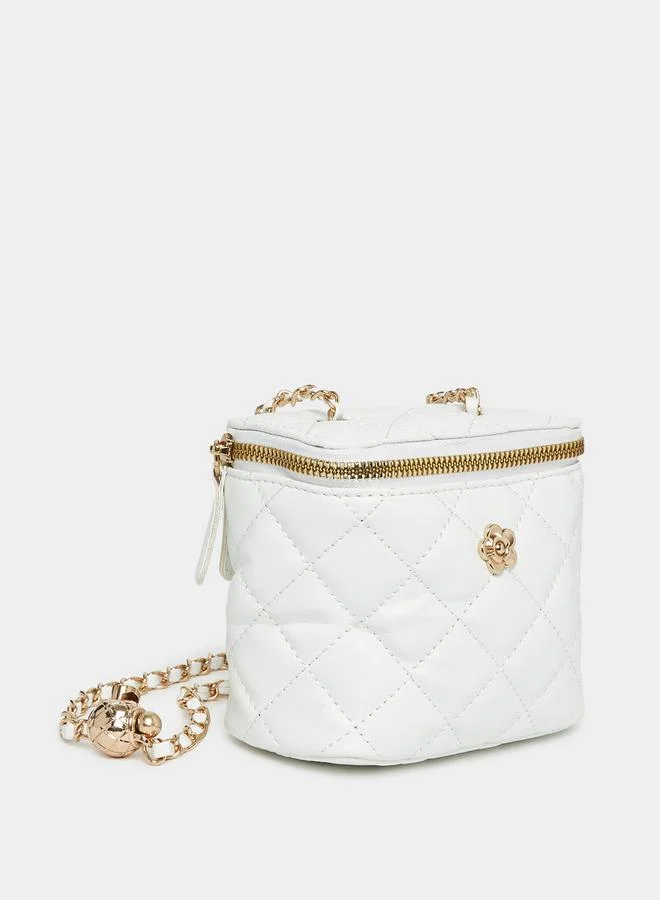 Styli Quilted Crossbody Bag with Floral Metal Patch
