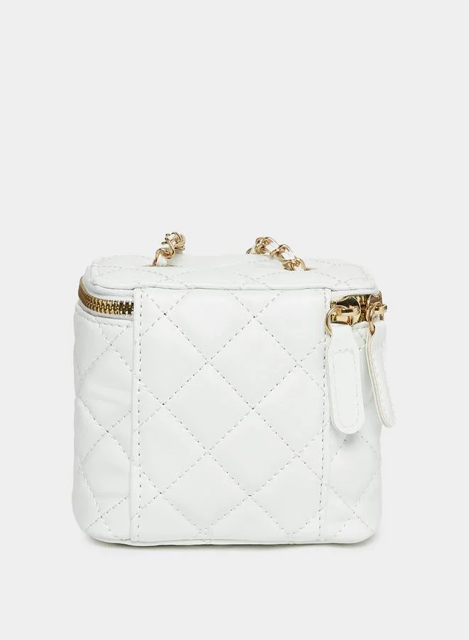 Styli Quilted Crossbody Bag with Floral Metal Patch