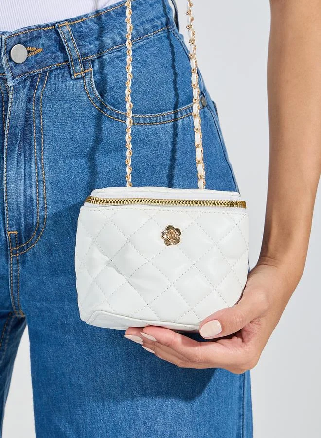 Styli Quilted Crossbody Bag with Floral Metal Patch
