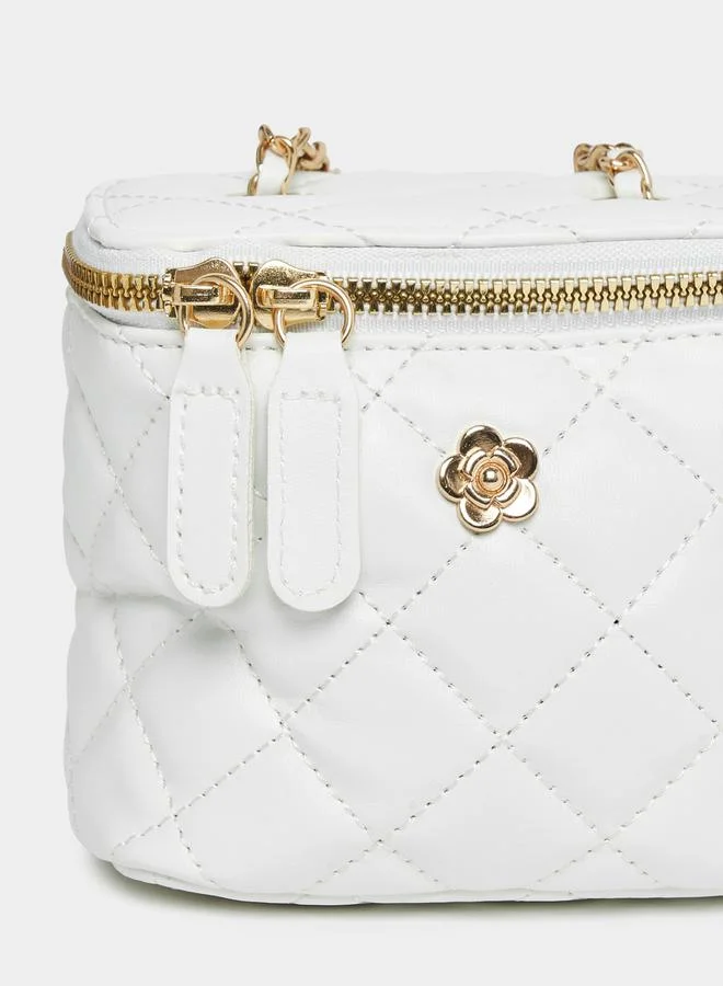 Styli Quilted Crossbody Bag with Floral Metal Patch