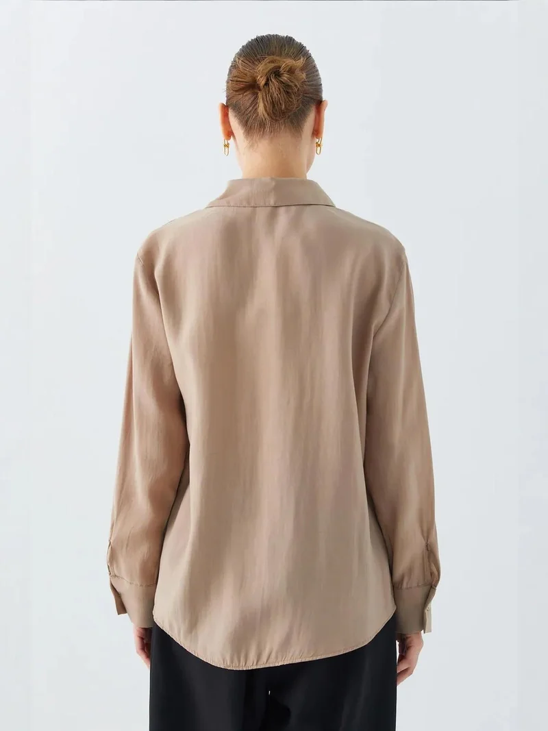 MixRay Camel Brown Mixray Relaxed Fit Shirt with Pocket for Women | Best Price UAE