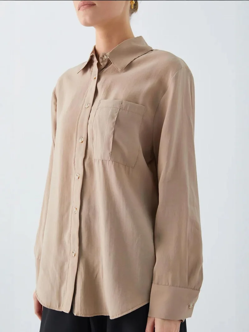 MixRay Camel Brown Mixray Relaxed Fit Shirt with Pocket for Women | Best Price UAE