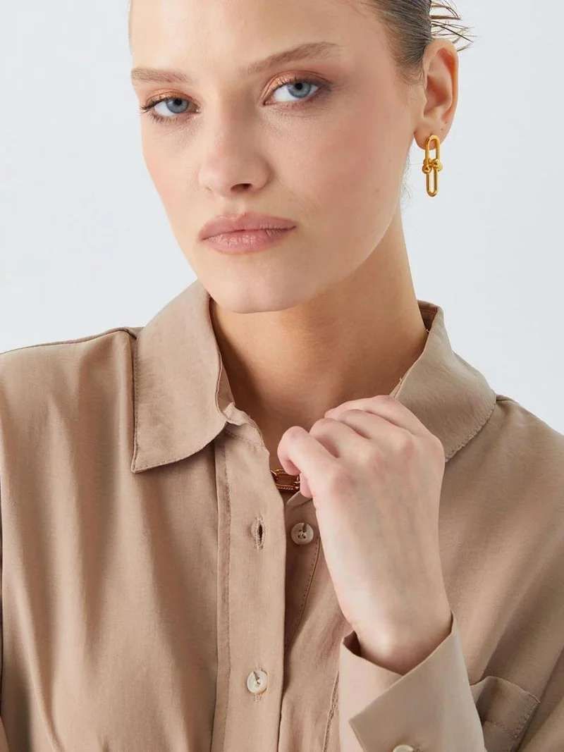 MixRay Camel Brown Mixray Relaxed Fit Shirt with Pocket for Women | Best Price UAE