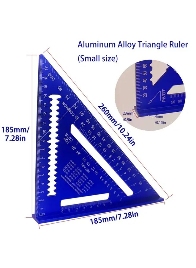 Blue Small Size Aluminum Alloy Triangular Ruler High Precision Woodworking Tool - Image 1