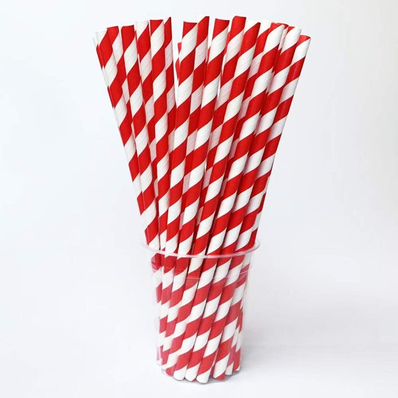 Shuiniba Biodegradable Striped Paper Straws,Paper Drinking Straws for Party, Events and Crafts,Baby Shower Decorations 7.75 Inches, Red White Striped - 100 Pack - Image 1